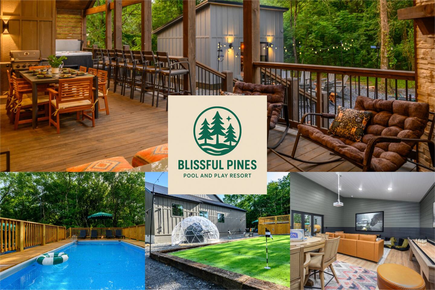 Blissful Pines cabin exterior in Hochatown, OK